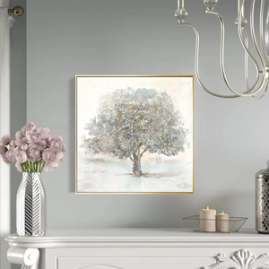 Tóm tắt cây thực vật vải in hiện đại tối giản bức tranh tường nghệ thuật với vàng long lanh khung cho trang trí nội thất - Product Image 2