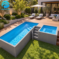 Piscine hors sol en fibre de verre avec jacuzzi et spa, design unique, pour toute la famille et les enfants, avec façade transparente pour patio, 20 pieds x 40 pieds