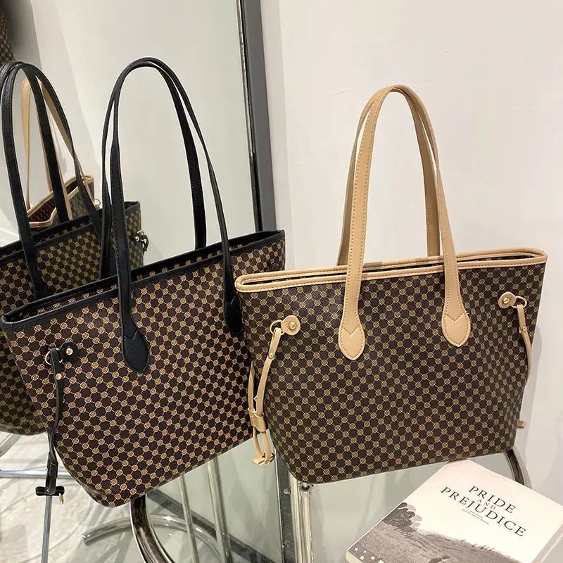 Borsa a tracolla con stampa scritta retrò di moda semplice per donna da viaggio d'affari borsa Tote di grande capacità