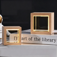 Veilleuse cube en cristal 3D avec gravure intérieure, cadre carré en bois, lampe chaude, souvenir, cadeau d'anniversaire, cadeau de mariage, veilleuse en cristal