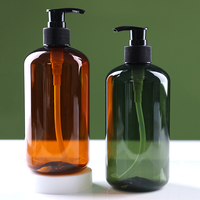 200 Ml 250 Ml 300 Ml 350 Ml PET Plastique Boston Rond Ambre Lotion Cheveux Conditionneur Cosmétique Shampooing Bouteille Avec Pompe Distributeur