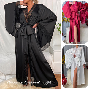 Robe <span class=keywords><strong>Abaya</strong></span> élégante pour femmes, style kimono long en dentelle, coupe trapèze, inspirée de la mode musulmane de Dubaï, Moyen-Orient - Product Image 2