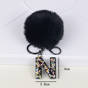 <span class=keywords><strong>Porte</strong></span>-clés en résine avec 26 lettres et sequins, légers, noirs, à pompons, mignons, pour femmes, vente en gros - Product Image 6