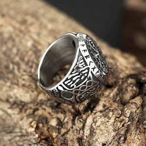 Titanium Steel Viking Compass <b>Ring</b> Men's Geometric Design Round Shape Gift Jewelry - Product Image 2