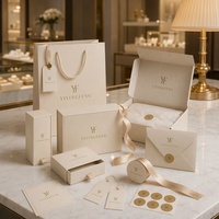 Ensemble d'emballage de bijoux de luxe personnalisé avec logo, boîte cadeau en carton doré, boîte d'expédition, sac en papier, ruban, kit de marquage pour accessoires