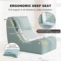 Fauteuil pouf géant moderne en forme de L pour adultes, en velours côtelé, avec fonction inclinable, soutien dorsal inégalé et appui-tête amovible