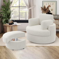 Fauteuil d'appoint moderne convertible et pivotant à 360° en lin, avec ottoman de rangement, coussin moelleux et accoudoirs épais, confortable pour salle à manger et chambre