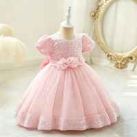 Robe de soirée formelle pour bébé princesse nouveau-né, longueur genou, motif floral en satin, col rond, pour les saisons estivales