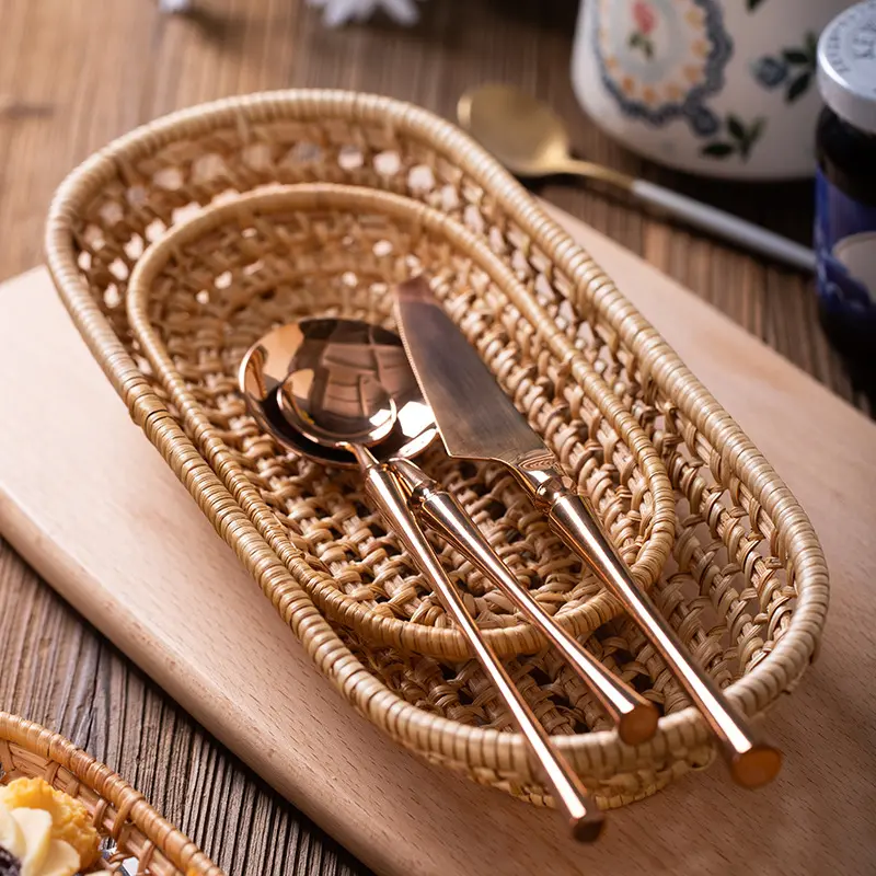 Giỏ Đựng Bộ Đồ Ăn Sắp Xếp Mây Flatware Khay Mây Lưu Trữ Giỏ