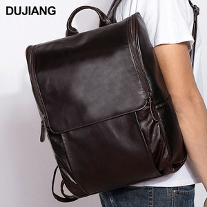 Dujiang Leather <b>Backpack</b> 20-35L <b>Large</b> <b>Capacity</b> Business Travel Men's Casual <b>Backpack</b> Solid Color Soft Handle - Product Image 1