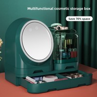 Organiseurs de maquillage avec miroir LED et ventilateur, grande capacité, boîte de rangement et de présentation de cosmétiques