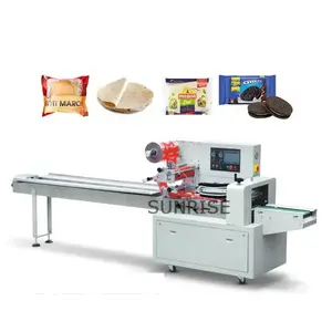 Buen precio, máquina de embalaje de flujo de dulces, almohada de flujo de galletas, máquinas de embalaje de galletas para pequeñas empresas