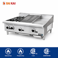 Cuisinière à gaz de comptoir en acier inoxydable à cuisson rapide et haute efficacité avec plaque de cuisson et gril pour usage hôtelier