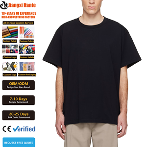 T-shirt en jersey de coton à col rond côtelé, impression personnalisée du logo, épaules tombantes, t-shirts surdimensionnés épais pour hommes - Product Image 1
