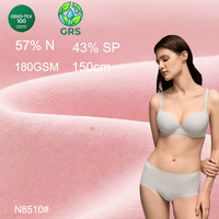 Tissu en nylon recyclé certifié GRS, super élastique, 43% élasthanne, 180 GSM, 150 cm, jersey brossé pour sous-vêtements et lingerie sculptants