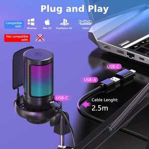 Microphone à condensateur USB RGB professionnel pour <span class=keywords><strong>Tik</strong></span> <span class=keywords><strong>Tok</strong></span> A8T A6T Équipement de studio musical Microphones de jeu - Product Image 3