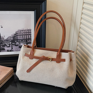 Sacs à bandoulière en cuir PU et toile patchwork grande capacité, grands sacs fourre-tout pour femmes, sacs à main spacieux pour le travail - Product Image 1