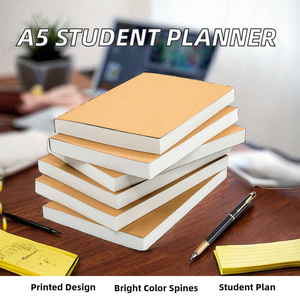 Organiseur/Agenda A5 avec reliure thermique, couverture en kraft simple imprimée, papier ligné collégial avec dos coloré pour étudiants - Product Image 3