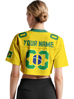 Jersey Sepak Bola Wanita Model Crop Top V-Neck 2026, Kaos Streetwear Bahan Mesh, Cetak Bendera Brasil Spanyol Argentina, Atasan Sepak Bola Crop Top