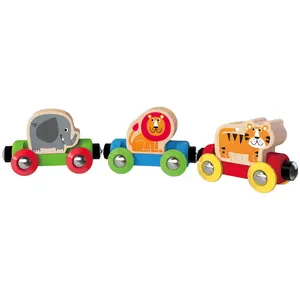 Hape orman yolculuk tren çocuklar ahşap ahşap demiryolu tren istiflenebilir oyuncak seti