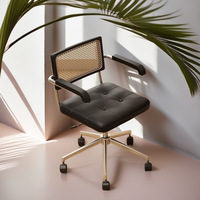 Chaise de bureau en cuir avec structure métallique, design rétro japonais, pivotante et réglable, pour ordinateur, maison et bureau d'étude, chaise individuelle