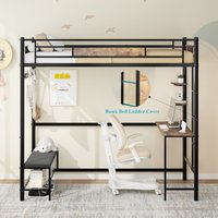 Lit superposé double pour dortoir scolaire avec bureau et station de charge, construction métallique, design à boucles de rangement, ODM/OEM disponible