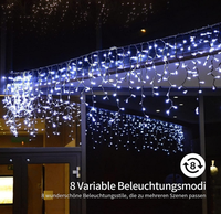 Guirlande lumineuse décorative de Noël en forme de glaçon, 300 LED, Ra50, 2700K, blanc chaud, 6 m, PVC, intérieur/extérieur, IP44, certifiée CE, garantie 1 an