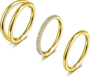 Anillos de <span class=keywords><strong>Nariz</strong></span> de <span class=keywords><strong>doble</strong></span> aro de acero quirúrgico 316L con bisagras CZ Conch <span class=keywords><strong>Piercing</strong></span> joyería Septum Clicker labio anillo Tragus Daith 16G 6/8/10/12mm - Product Image 5