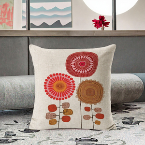 Flowers Themed Geometric Floral <b>Throw</b> Pillow Cover Home & Hotel Use Customizable Linen Eco-Friendly - Product Image 3