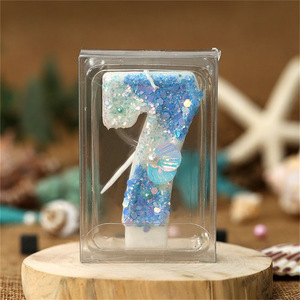 Vela de Cumpleaños con Forma de Concha Marina en Degradado Azul, Decoración para Pastel, Artículos para Fiestas - Product Image 2