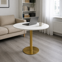 Base de table moderne en or à colonne unique avec pieds de table en métal, plateau en pierre frittée marbrée pour café, restaurant, usage domestique