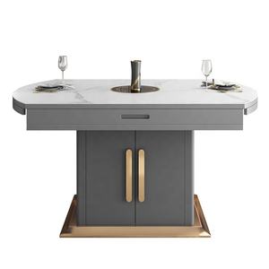 Table à manger pliante et extensible, en acier inoxydable, verre trempé, avec cuiseur à <span class=keywords><strong>Induction</strong></span>, <span class=keywords><strong>plaque</strong></span> de roche importée - Product Image 2