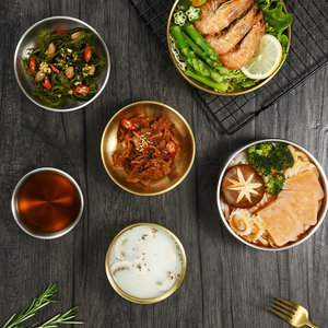 Corée Plats à sauce ronds de luxe en acier inoxydable poli Polyvalent double couche 3.5 pouces BBQ Assaisonnement <span class=keywords><strong>Sushi</strong></span> Plat d'accompagnement Bol - Product Image 2