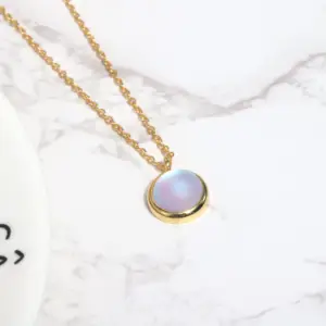 C1JX Minimalist Style Solitaire Moon Stone Large Stone Pendants Gold Plated 925 Sterling Silver Custom Ladies Necklace