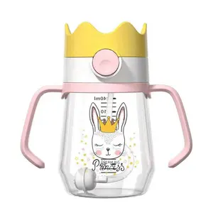 High Quality Drinking Training Bottle TRITAN Straw Cup With Handle 240ml Transparent Baby Sippy Baby Straw Cup