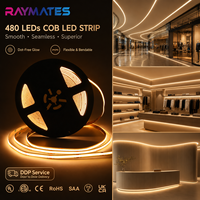 Bande lumineuse LED flexible UL DC24V 2700K 10W, lumière uniforme 8MM, CRI élevé, bandes LED COB 480LEDs, bandes LED diffuses pour intérieur