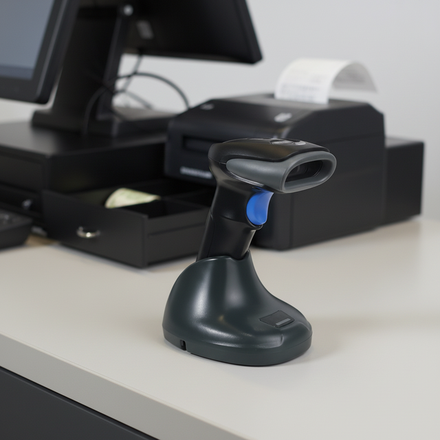 Handheld 2D Barcode Scanner with LCD Screen Wireless Charging Barcode Scanner
