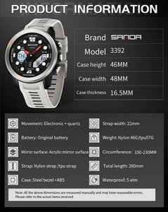 Reloj Digital SANDA 3392, Reloj Deportivo Multifuncional a Prueba de Agua para Exteriores, Reloj de Pulsera de Moda para Hombre, para Senderismo - Product Image 2