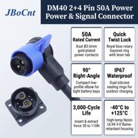Connecteur de batterie en nylon JBoCnt DM40 3P 2+4 broches 50A IP67 coudé à 90 degrés bleu avec verrouillage par torsion pour recharge de vélos électriques et motos Lithium BMS