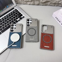 Étui de téléphone magnétique de luxe sans cadre en grain de bois pour Samsung Galaxy S26 Ultra S25 S24 Ultra, dissipation thermique, antichoc
