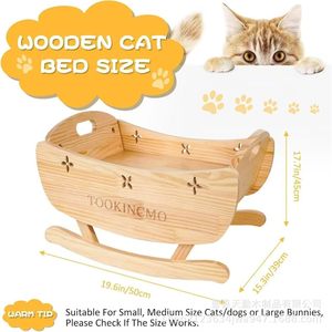 TookinCMO Wooden Cat Cradle <b>Bed</b> Solid Wood Rocking Pet <b>Bed</b> For Indoor Small Cats - Product Image 3
