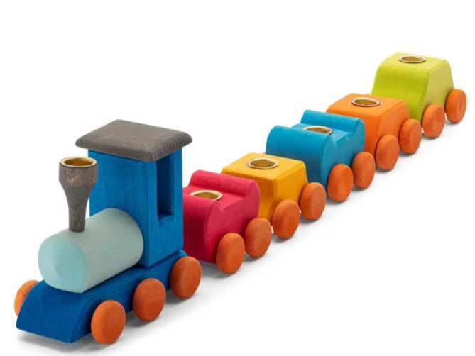 Bieco Train d'anniversaire en bois Scandi Look 0-99 ans avec 6 bougies, décoration de table pour anniversaire d'enfant, bougies, anniversaire, train, train d'anniversaire, décoration