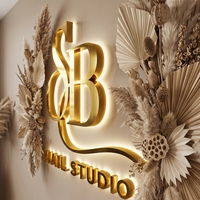 Logo mural personnalisé en métal 3D pour extérieur, lettres LED rétroéclairées en or, enseigne lumineuse