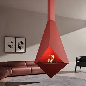 Cheminée murale décorative à flamme réelle, cheminée suspendue en forme de cône rouge, décoration esthétique moderne pour salon - Product Image 1