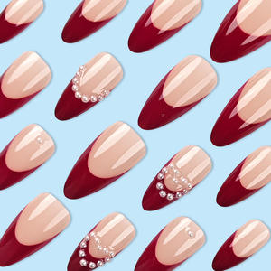 Presse sur ongles perle rouge amande française <span class=keywords><strong>de</strong></span> luxe <span class=keywords><strong>de</strong></span> haute qualité 24 pièces presse acrylique artificielle sur les ongles pour <span class=keywords><strong>manucure</strong></span> - Product Image 4