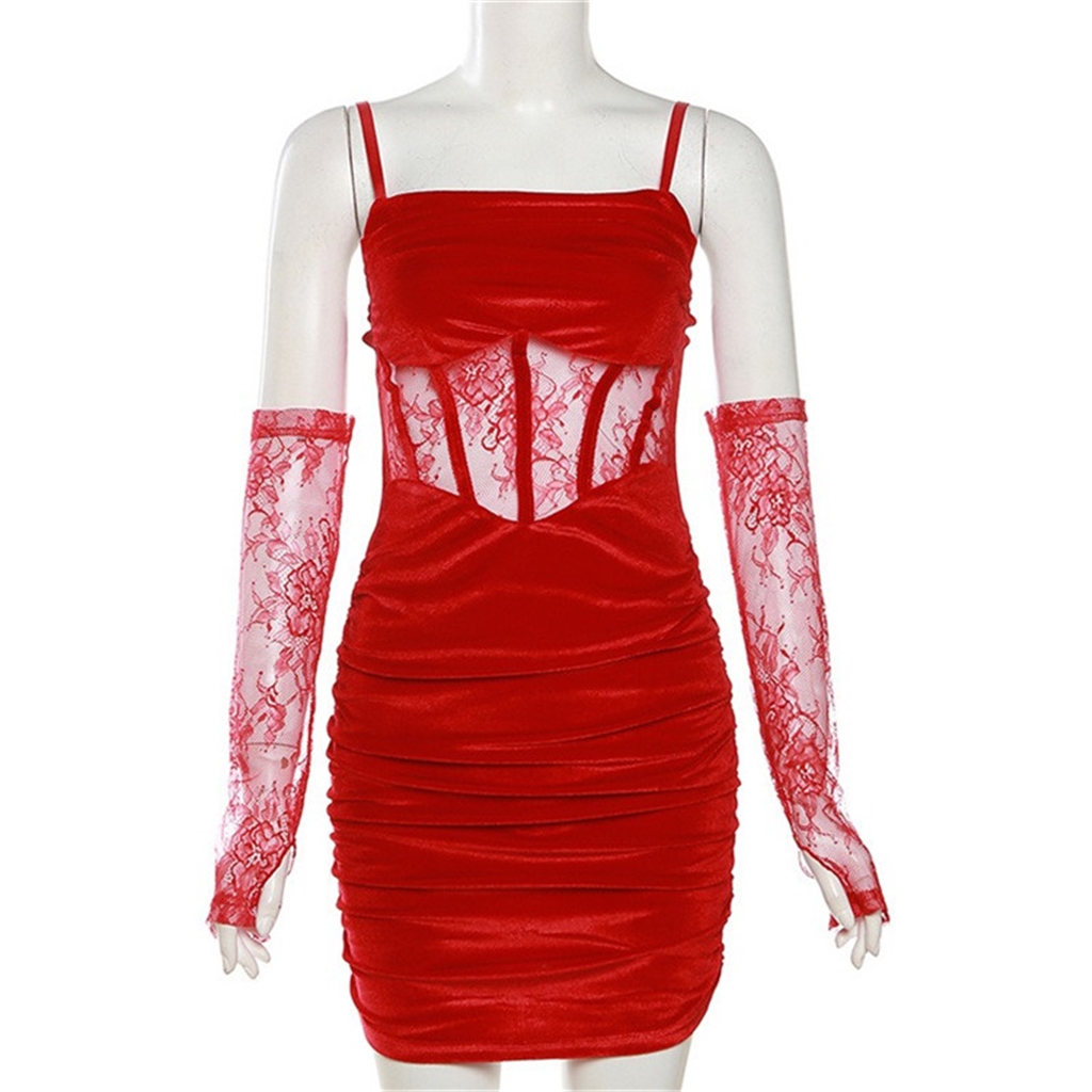 Zhezhe Velvet Y2k Ruched Elegant Corset Dresses Gothic Lace Patches Sheer Sling Red Black Ladies Backless Party Dress Zhezhe Velvet Y2k Ruched Elegant Corset Dresses Gothic Lace Patches Sheer Sling Red Black Ladies Backless Party Dress
