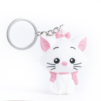 Porte-clés personnalisé en caoutchouc pvc souple, mignon en forme de chat, dessin animé 3d, vente en gros, pièces