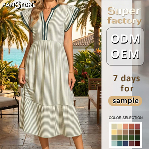 Vestido a Rayas en Contraste para Mujer 2026 - Elegante Minifalda <span class=keywords><strong>de</strong></span> Manga Corta con Doble Volante, Vestido <span class=keywords><strong>de</strong></span> Verano Chic con Cuello en V, Venta al Por Mayor <span class=keywords><strong>de</strong></span> Moda - Product Image 2