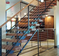 Escalier intérieur moderne de haute qualité Ace, marches en acier et en bois, poutre simple, escalier droit