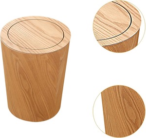 <b>Lid</b> Solid Real Wood Waste Basket <b>Bin</b> Swing <b>Lid</b> Round Trash Can Japanese-Style Wood Garbage Recycling - Product Image 3